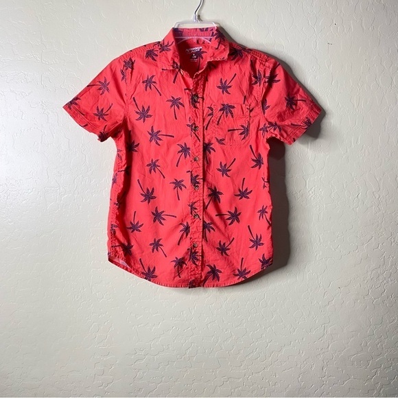 Arizona Jean Co Red and Black Palm Tree Print Collar Shirt  Boys Size M - Picture 2 of 7